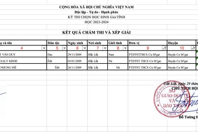 Danh sách học sinh đạt HSG cấp tỉnh năm học 2023-2024