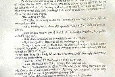 THÔNG BÁO MỜI THẦU “Về việc cung cấp lương thực, thực phẩm, chất đốt. Năm học 2025 -2026”